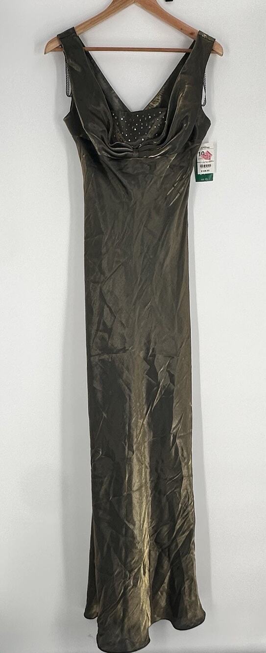 Y2K 90s Fairy VTG Green Metallic Iridescent Maxi Dress Gown SZ 10 Cachet NWT